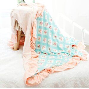Girls SweetHoney Cookies Dreamer XL Blanket Pink Blue Floral Ruffle Edge Lounge
